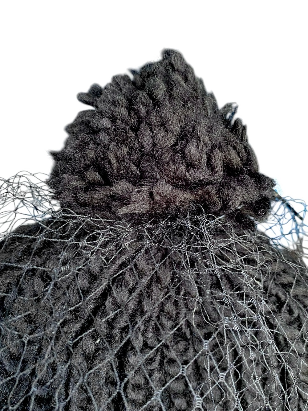 NWT Leith Nordstrom Black Veil Fishnet Chunky Knit Pom Pom Beanie Winter Hat - Picture 7 of 11